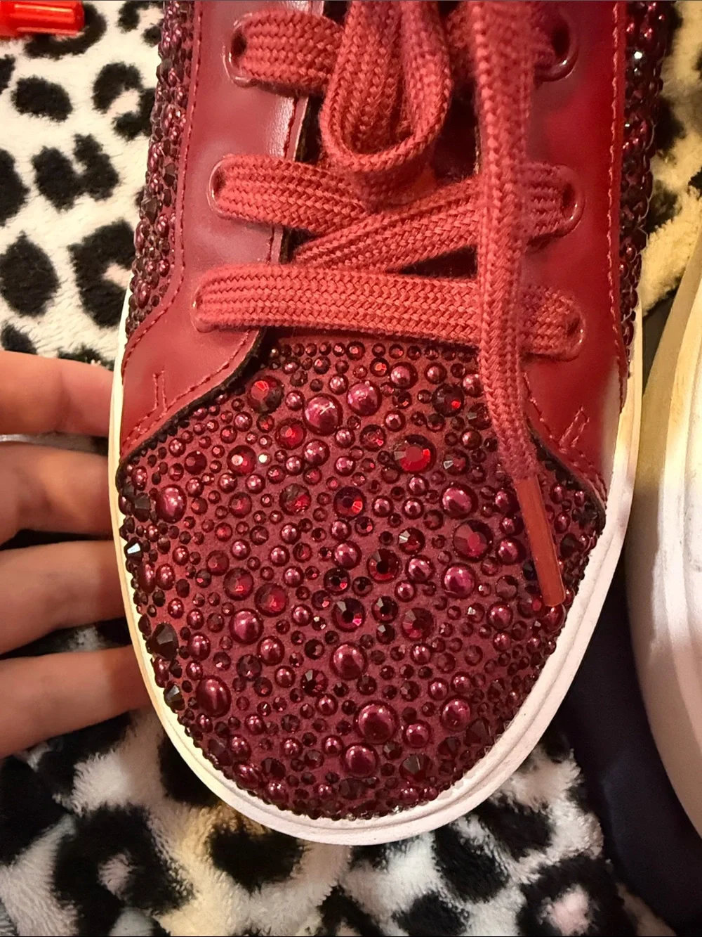 Michael Kors Burgundy Crystal-Embellished Lace-Up Sneakers